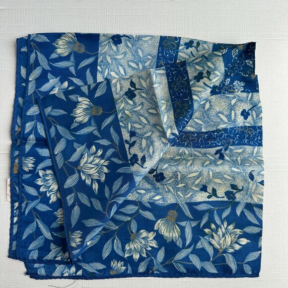 Vintage Glentex Blue Floral Patchwork Scarf 20.5" x 20.5" Made In Japan - Picture 5 of 6
